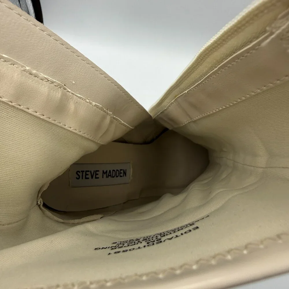 Steve Madden Edita Beige Patent Rhinestone Slouch Ankle Boots 6M Like New
